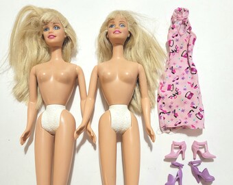 Vintage Barbie: 2 Shoes Galore Barbie Dolls Plus Dress and 5 Pairs of Shoes (2001 – Mattel)