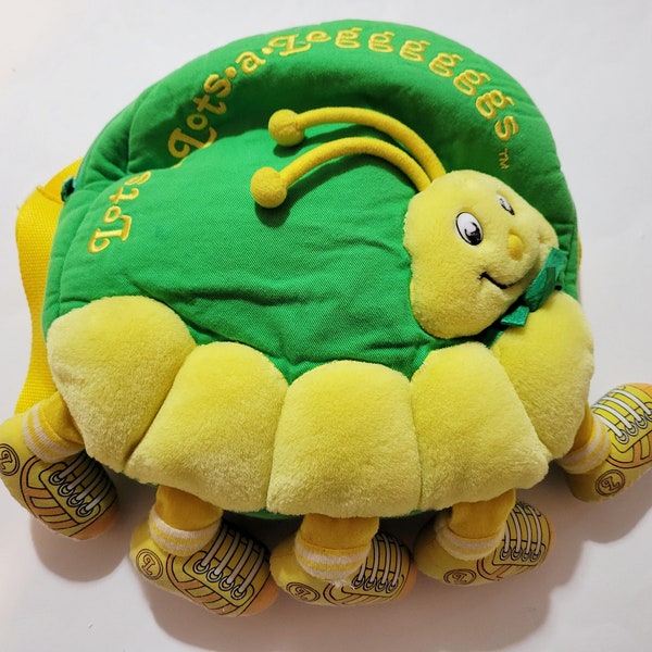 Lots-a-Lots-a-Leggggggs Vintage Backpack Zippered Green Bag Yellow Caterpillar 6 Legs 1990s