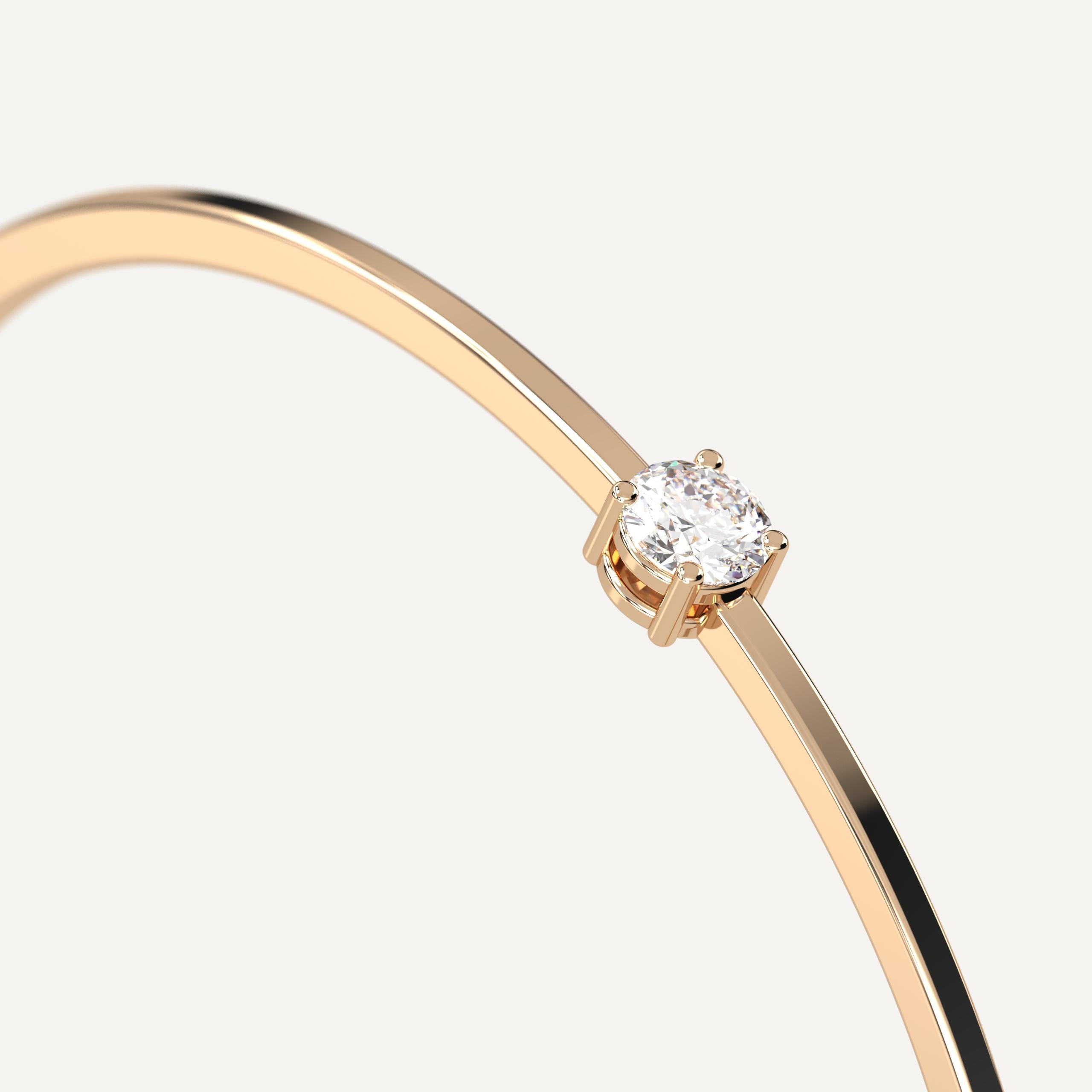 Diamond Solitaire Bangle Bracelet 14K Yellow Gold Oval