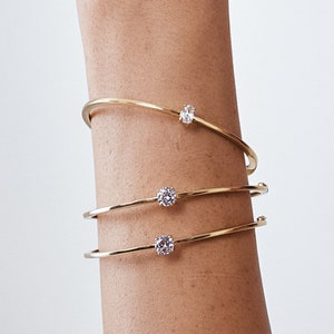 Diamond Solitaire Bangle Bracelet 14K Yellow Gold Oval Shaped Natural / Lab / Enhanced Genuine Shiree Odiz
