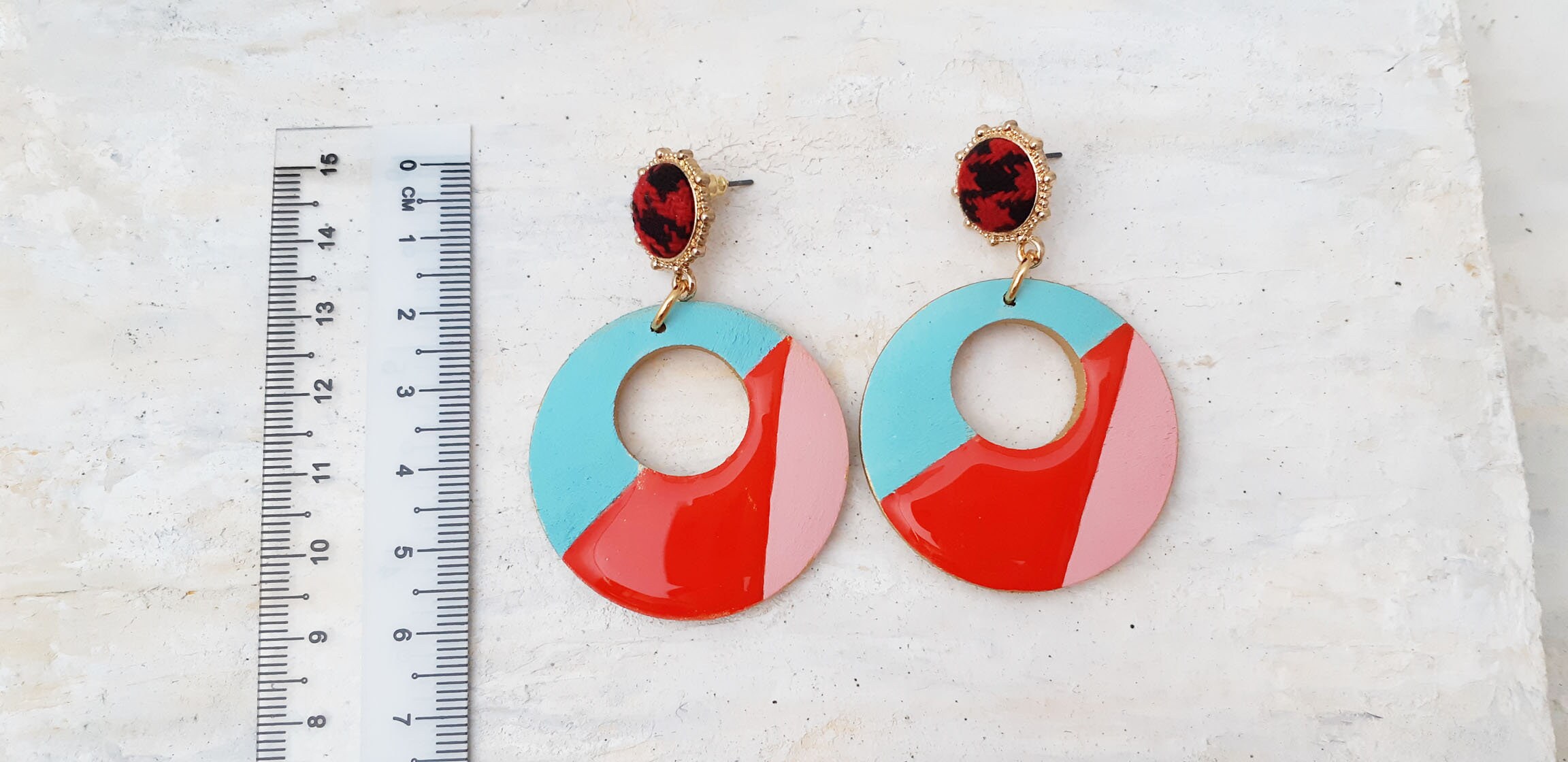 Big Round 80's Style Earrings Stud and Dangle Red Etsy