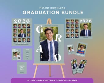 Graduation Party Bundle Template | Canva Editable Template, High School Graduation Party, Grad Party Decor, Class of 2026 | BGR-004