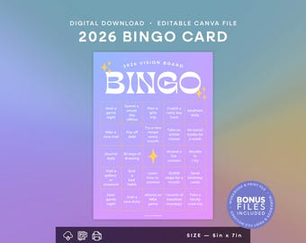Printable 2026 Bingo Card | Celestial | Bingo Card Template, Goal Tracker, Goal Planner, Resolutions, Vision Board | Editable Canva 5x7