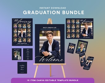 Graduation Party Bundle Template | Canva Editable Template, High School Graduation Party, Grad Party Decor, Class of 2026 | GR-001B