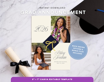 Graduation Announcement Template | Canva Editable Template, High School Graduation Card, Senior Announcement, Class of 2026 | GR-003