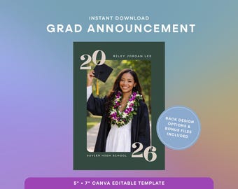 Graduation Announcement Template | Canva Editable Template, High School Graduation Card, Senior Announcement, Class of 2026 | GR-007
