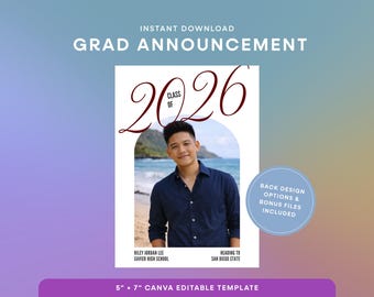 Graduation Announcement Template | Canva Editable Template, High School Graduation Card, Senior Announcement, Class of 2026 | GR-006