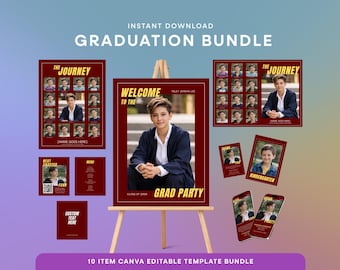 Graduation Party Bundle Template | Canva Editable Template, High School Graduation Party, Grad Party Decor, Class of 2026 | BGR-005