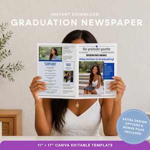 Graduation Newspaper Template | Canva Editable Template, Grad Announcement Pamphlet, Custom Keepsake, Class of 2026 | GN-001 Full Modern
