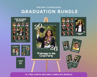 Graduation Party Bundle Template | Canva Editable Template, High School Graduation Party, Grad Party Decor, Class of 2026 | BGR-007