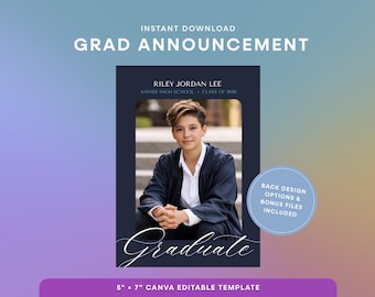 Graduation Announcement Template | Canva Editable Template, High School Graduation Card, Senior Announcement, Class of 2026 | GR-001