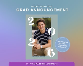 Graduation Announcement Template | Canva Editable Template, High School Graduation Card, Senior Announcement, Class of 2026 | GR-004