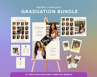Graduation Party Bundle Template | Canva Editable Template, High School Graduation Party, Grad Party Decor, Class of 2026 | GR-003B