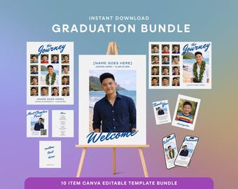 Graduation Party Bundle Template | Canva Editable Template, High School Graduation Party, Grad Party Decor, Class of 2026 | GR-002B