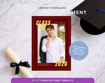 Graduation Announcement Template | Canva Editable Template, High School Graduation Card, Senior Announcement, Class of 2026 | GR-005
