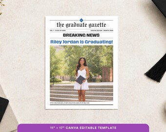 Graduation Newspaper Template | Canva Editable Template, Grad Announcement Pamphlet, Custom Keepsake, Class of 2026 | GN-002 Simple Modern