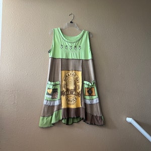 Upcycled Resort wear vacation tshirt dress, patchwork T-Shirt Dress