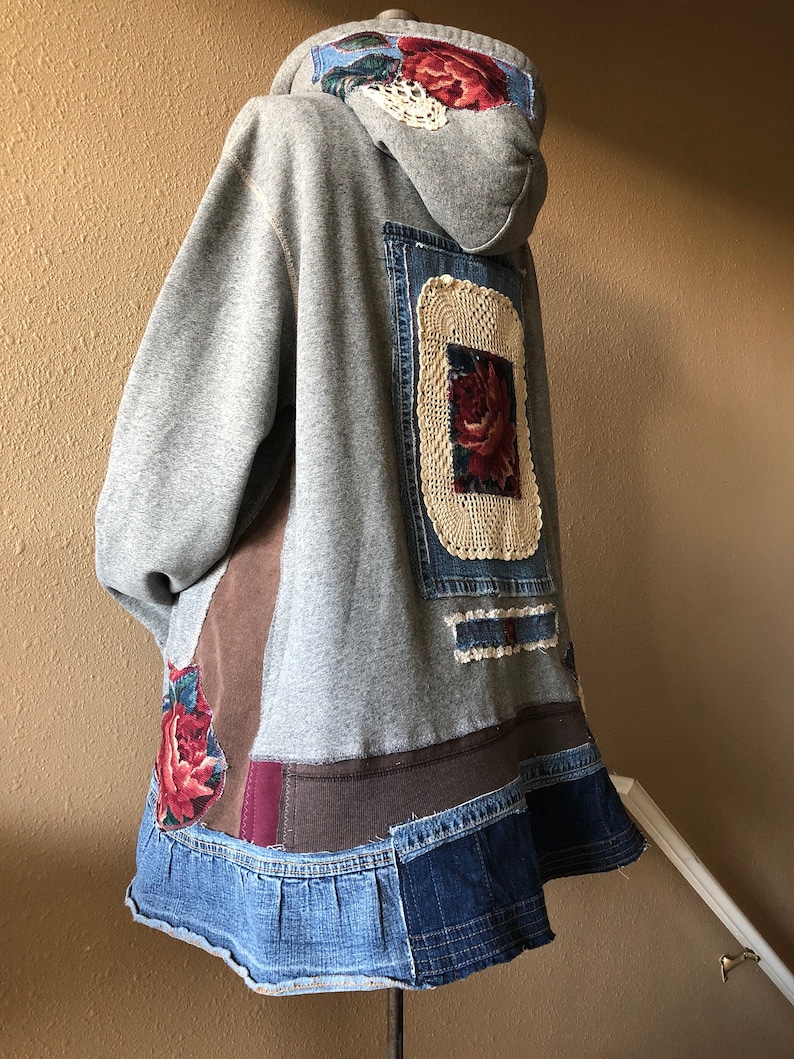 Upcycled Boho Gypsy Rose Tapestry Hoodie Jacket Distressed Etsy