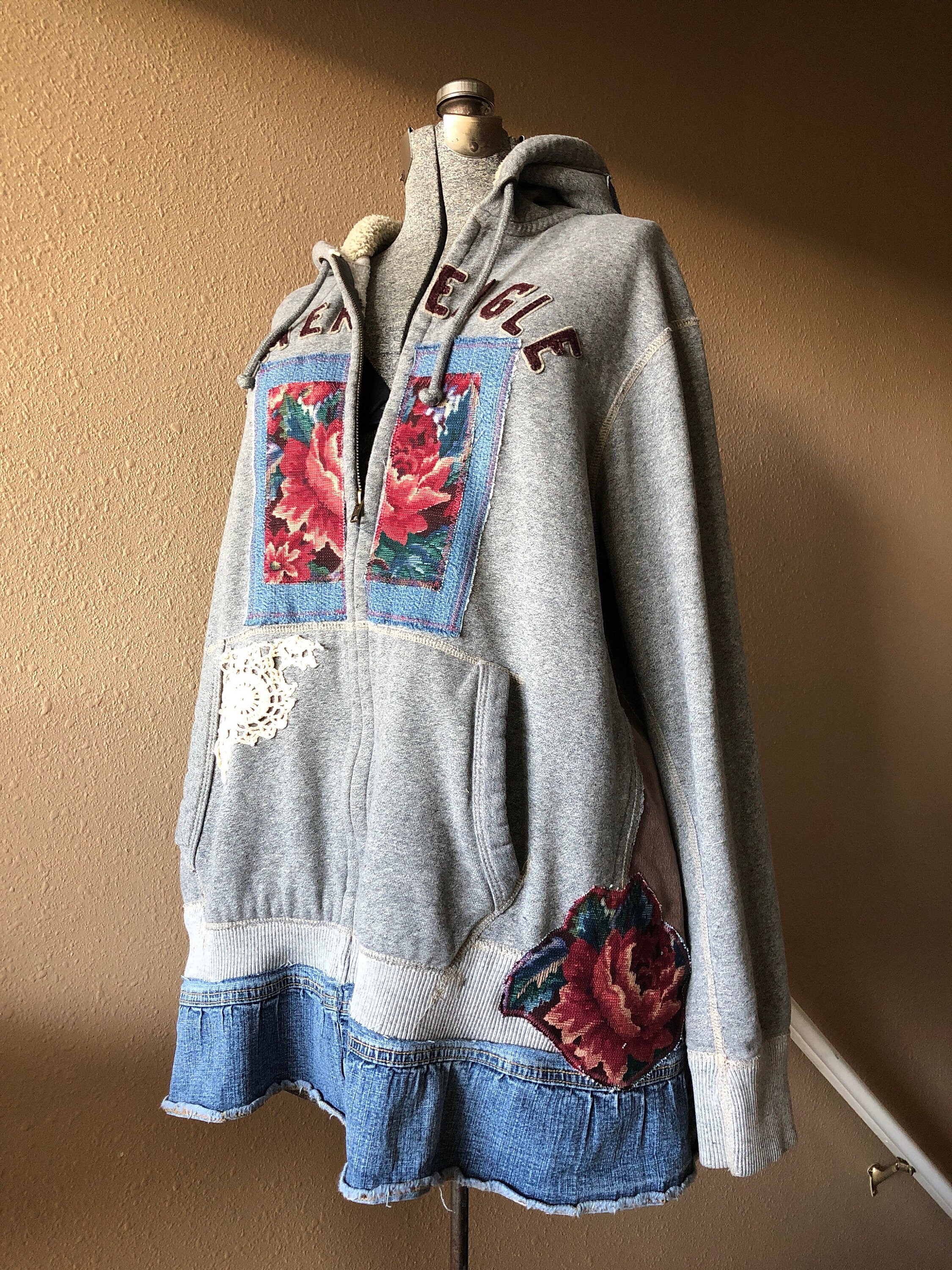 Upcycled Boho Gypsy Rose Tapestry Hoodie Jacket Distressed Etsy