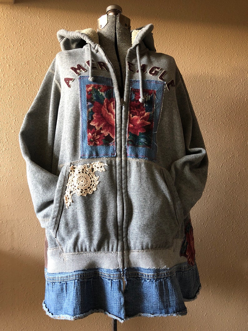 Upcycled Boho Gypsy Rose Tapestry Hoodie Jacket Distressed Etsy