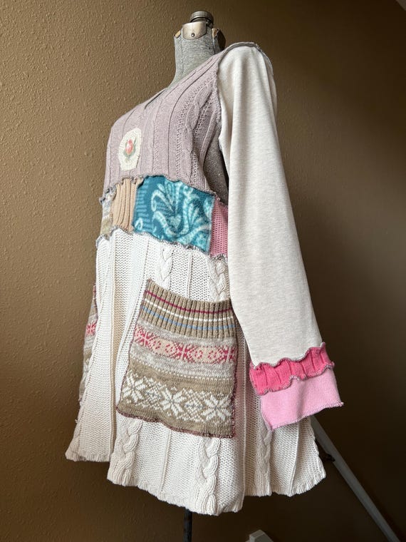 Upcycled Recontructed Patchwork Tunic Sweater Dre… - image 6