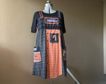 Upcycled Halloween Witch Tunic Dress, patchwork pinafore jumper size medium