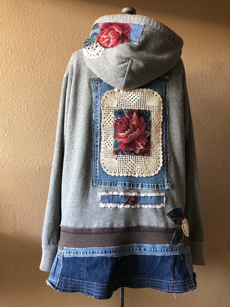 Upcycled Boho Gypsy Rose Tapestry Hoodie Jacket Distressed Etsy