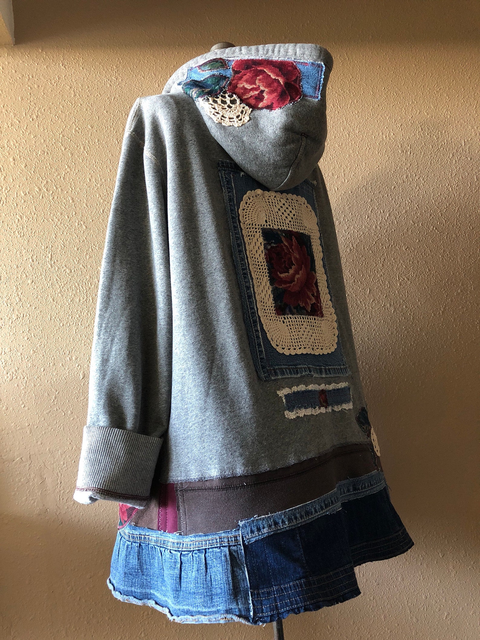 Upcycled Boho Gypsy Rose Tapestry Hoodie Jacket Distressed Etsy