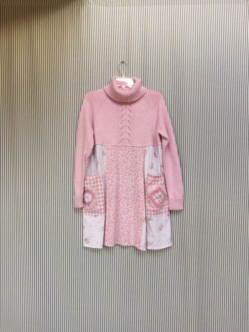 Upcycled clothing Artsy Clothing Pink Sweater Dress | Etsy