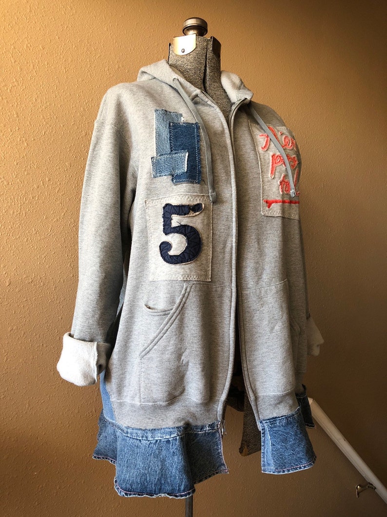 Upcycled Distressed Sweatshirt Hoodie Jacket Boho Tattered Etsy
