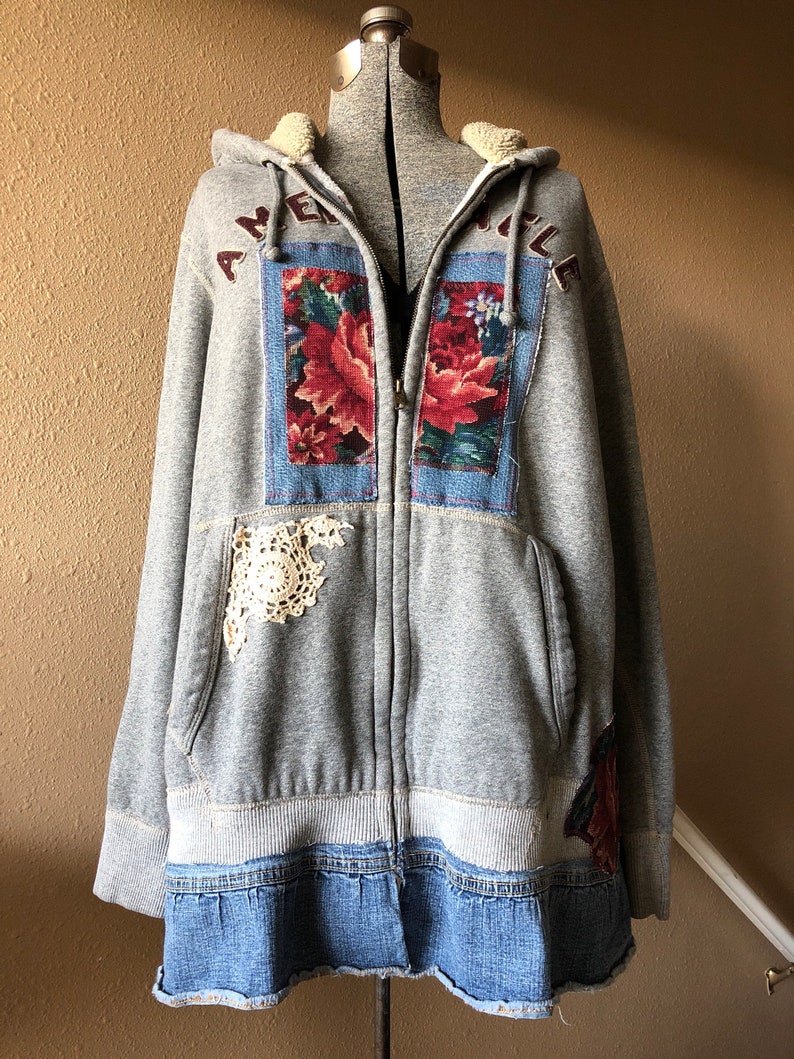 Upcycled Boho Gypsy Rose Tapestry Hoodie Jacket Distressed Etsy