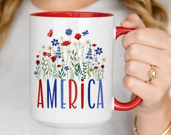 America 250 Mug, 250th Years Anniversary Commemorative Floral Patriotic Gift Coffee Mug, Independence Day Mug, Accent Coffee Mug 11oz 15oz