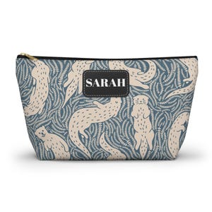 Playful Otter Pattern Personalized Accessory Pouch |T-Bottom Makeup-Cosmetic Zipper Bag, Gifts for Her