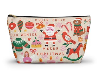 Merry Christmas Pattern Accessory Pouch, Holiday Cosmetic Bag