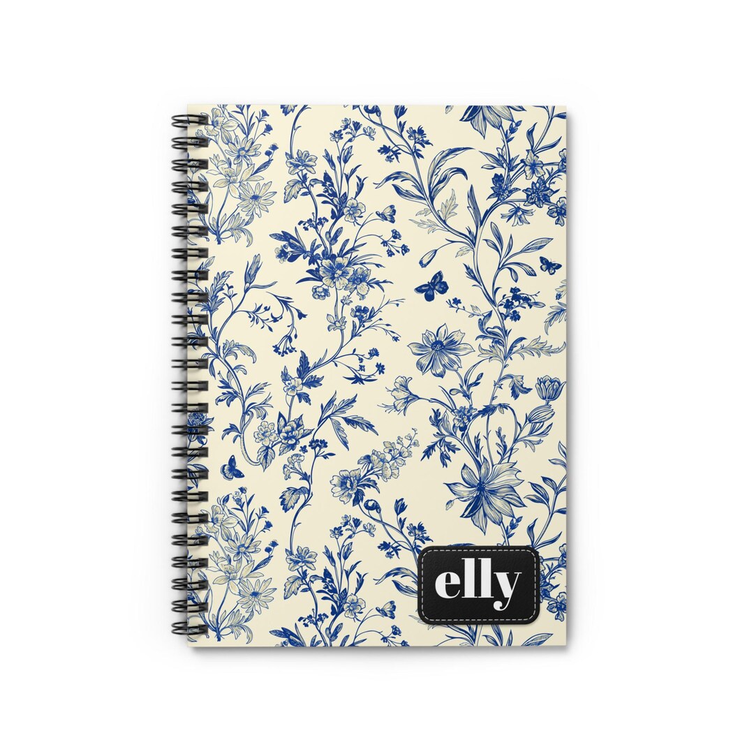 Personalized Blue Floral Pattern Spiral Notebook | Custom Name Ruled ...