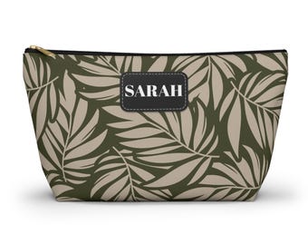 Neceser con estampado de hojas tropicales, neceser de maquillaje personalizado, neceser para adolescentes, bonito regalo de cumpleaños para ella, regalo para mamá