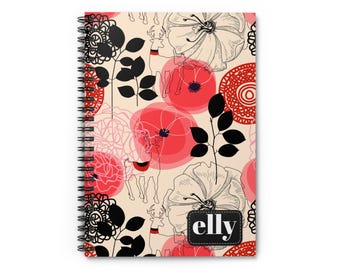 Red Poppy Floral Spiral Notebook | Personalized Ruled Journal