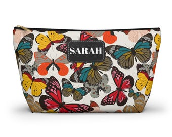 Bolsa para accesorios con estampado de mariposas / Bolsa de cosméticos personalizada con base en T