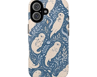 Otter Pattern Phone Case, Tough Protective iPhone Case, Cute Sea Otter Cover, Animal Lover Gift, Protective Phone Case for Her