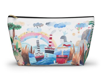 Whimsical Lighthouse Seaside Scene Accessory Pouch, Bridesmaid Gift for Her, Mother Christmas Home Gift, Teen Birthday Gift for Her