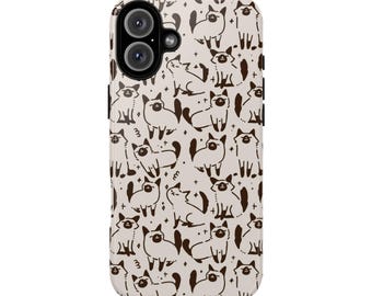 Cute Cat Phone Case Playful Kitten Pattern Tough Case Kawaii Cat Lover Gift iPhone Samsung Protective Cover