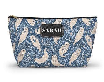 Playful Seal Pattern Accessory Pouch, T-Bottom Cosmetic Bag, Cute Seal Makeup Bag, Ocean Animal Zipper Pouch, Gift for Her