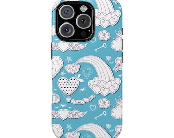 Kawaii Rainbows and Hearts Tough Case | Cute Cloud Pattern Phone Case