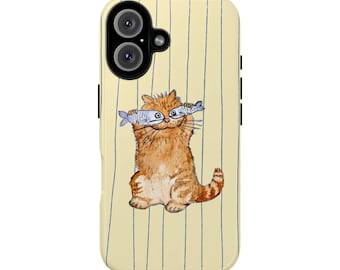 Simple stripe Cat and fish Phone Case Cat Funny Creativity iPhone Case for iPhone 17 16 15 14 13 12 Air Pro Max Samsung S25 S24 S22 Ultra