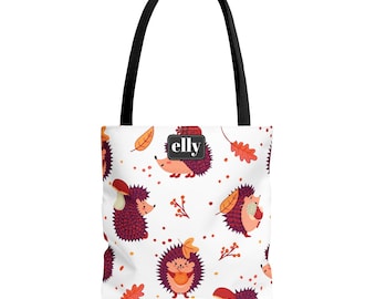 Autumn Hedgehog Tote Bag | Personalized Fall Leaves Print