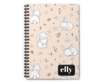 Bunny Pattern Spiral Notebook | Personalized Name Journal