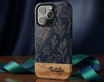 Personalized Floral Phone Case, Custom Name Phone Case, Botanical Flower, Tough Protective Case, iPhone, Samsung, Google Pixel, Gift For Her