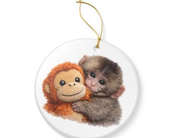 Viral Cute Baby Monkey Punch Hugging Stuffed Ornament | Ceramic Decoration Ornament