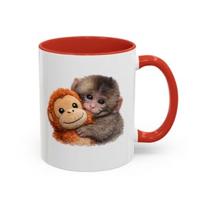 Viral Cute Baby Monkey Punch Hugging Stuffed Ceramic Mug | 11oz Accent Coffee Mug