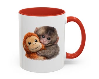 Viral Cute Baby Monkey Punch Hugging Stuffed Ceramic Mug | 11oz Accent Coffee Mug